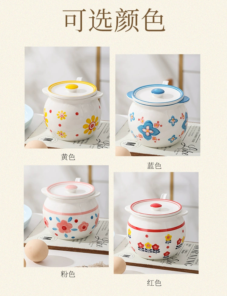 Seasoning Box Ceramic Household Kitchen Fresh Style Lard Jar Heat-Resistant Seasoning Pepper Oil Special Jar with Cover Spoon