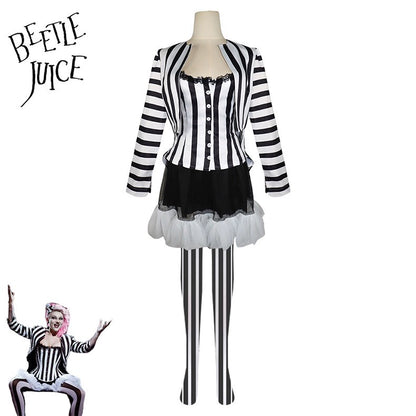 Halloween Costume Red Black and White Stripes Suit Beetlejuice 2 Beetlejuice Cosplay Clothes