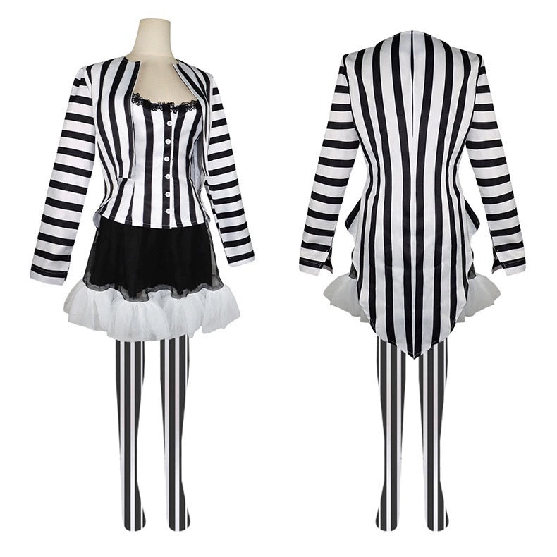 Halloween Costume Red Black and White Stripes Suit Beetlejuice 2 Beetlejuice Cosplay Clothes