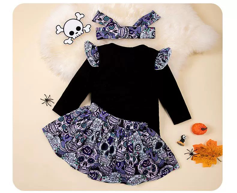 2024 New Arrival Baby Halloween Costume Long-Sleeve Jumpsuit Suit Girl Baby Cute Cartoon Skull Manufacturer