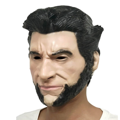 Halloween Wolf Uncle Mask the Wolverine Character Head Cover Black Hair Beard Men Funny Face Performance Party Props