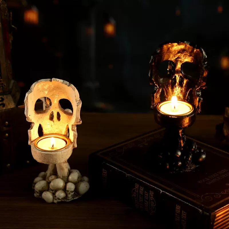 Halloween Decorative Skeleton Mask Palm Candlestick Horror Chamber Escape Table Decoration Props Resin Decorations