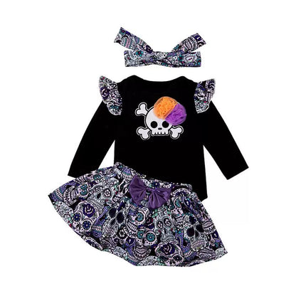 2024 New Arrival Baby Halloween Costume Long-Sleeve Jumpsuit Suit Girl Baby Cute Cartoon Skull Manufacturer