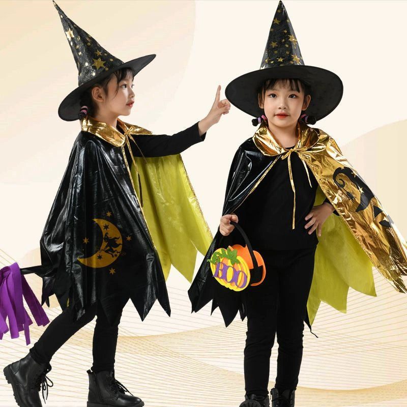 Halloween Decoration Costume Kids Wizard Cloak XINGX Cloak Five-Star Black Gold Wizard Costume Hat Suit