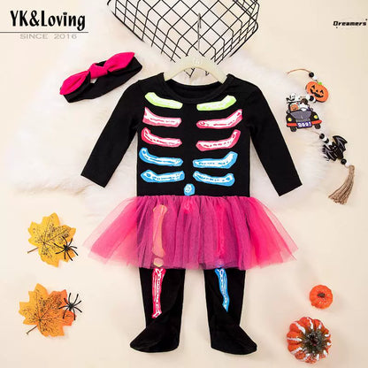 Baby Girl Halloween Clothing Newborn Baby Skeleton Jumpsuit Cos Pumpkin Clothes Long Sleeves Party Manufacturer