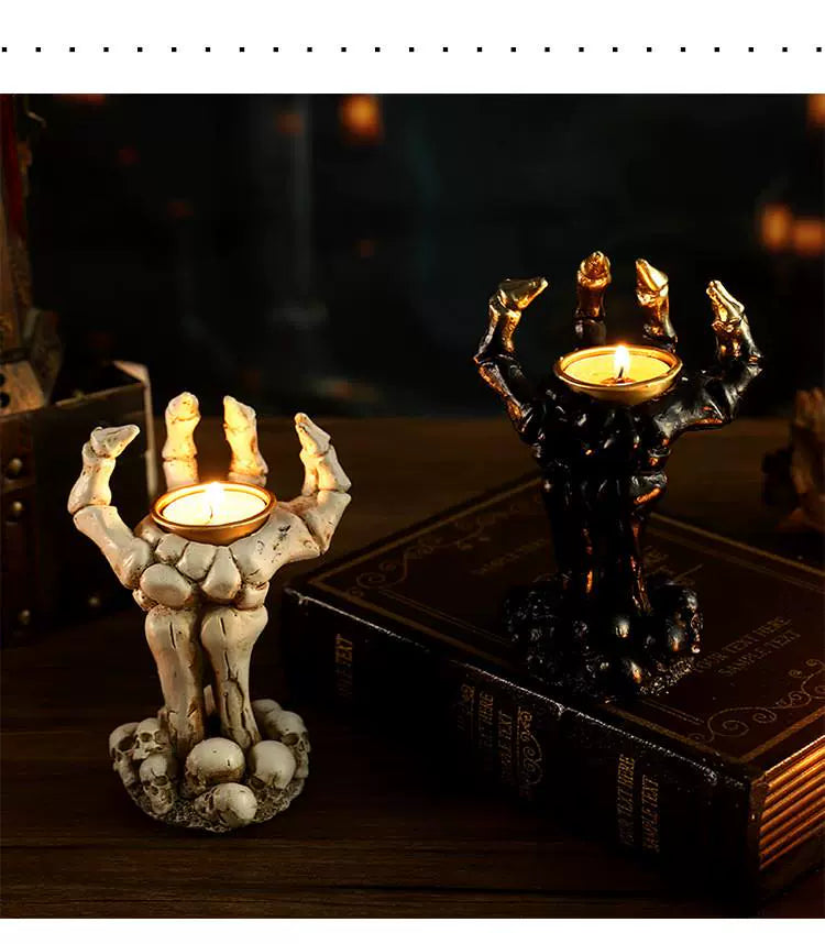 Halloween Decorative Skeleton Mask Palm Candlestick Horror Chamber Escape Table Decoration Props Resin Decorations