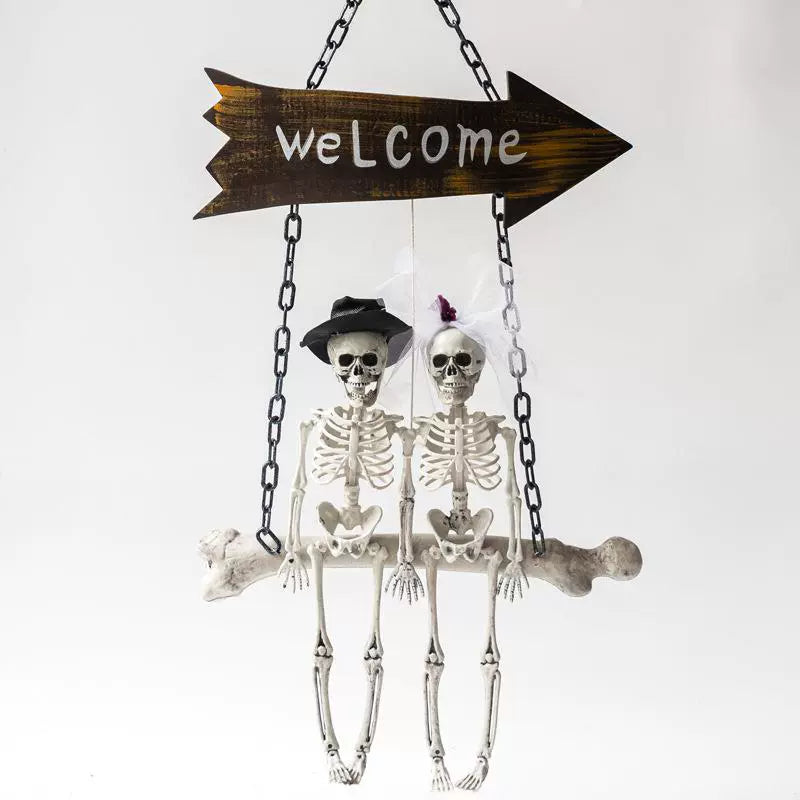 New Arrival Halloween Hanging Swing Chain Hanging Ghost Voice Control Lighting Skull Haunted House Horror Decoration Pendant Manufacturer