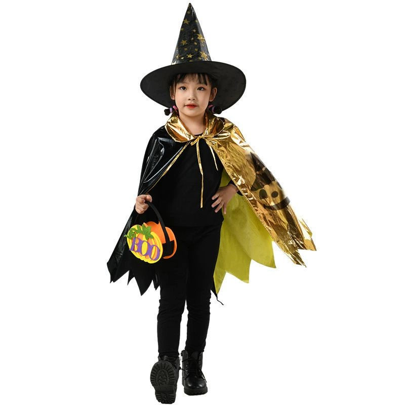 Halloween Decoration Costume Kids Wizard Cloak XINGX Cloak Five-Star Black Gold Wizard Costume Hat Suit