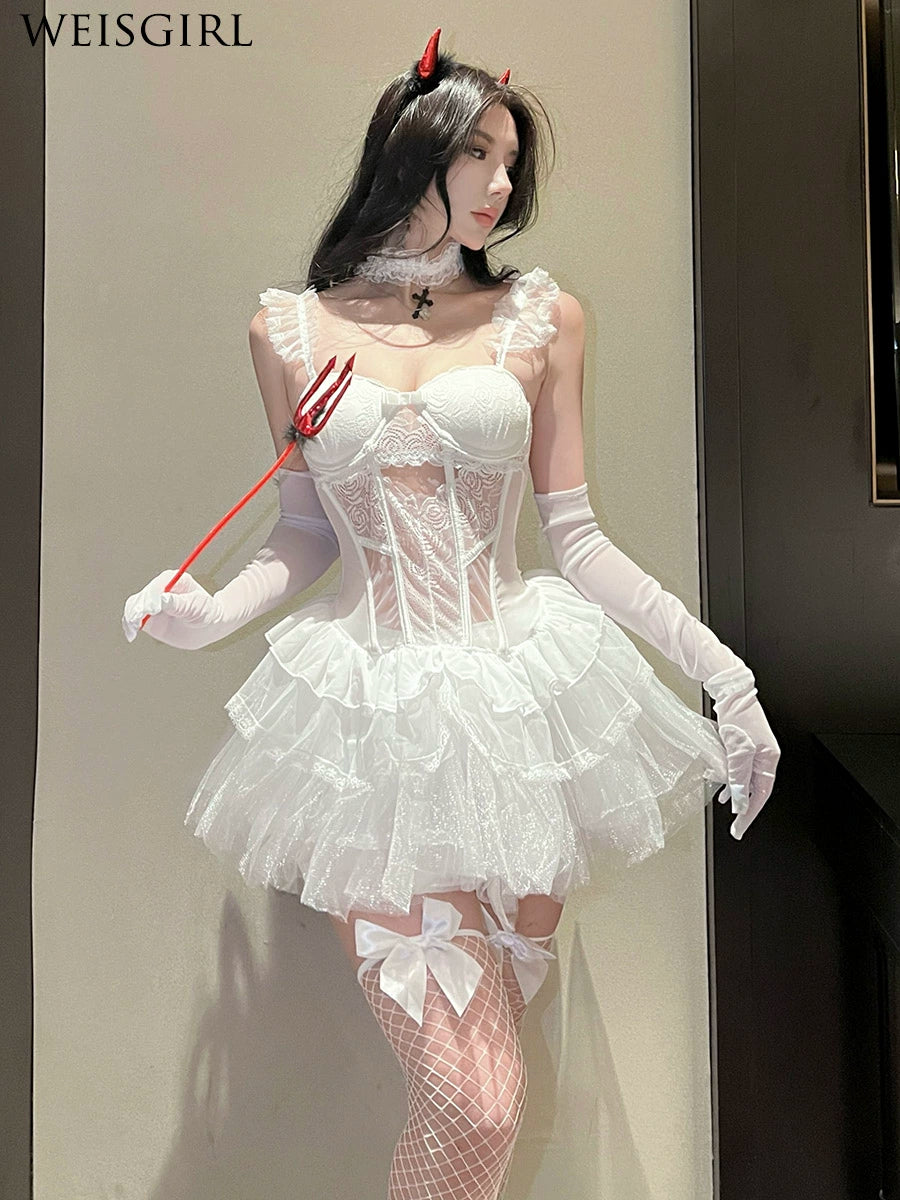 Fairy Flying Sexy Transparent Lace Court Vest Halloween Sweet Cute Internet Celebrity Uniform Suit Cos Female