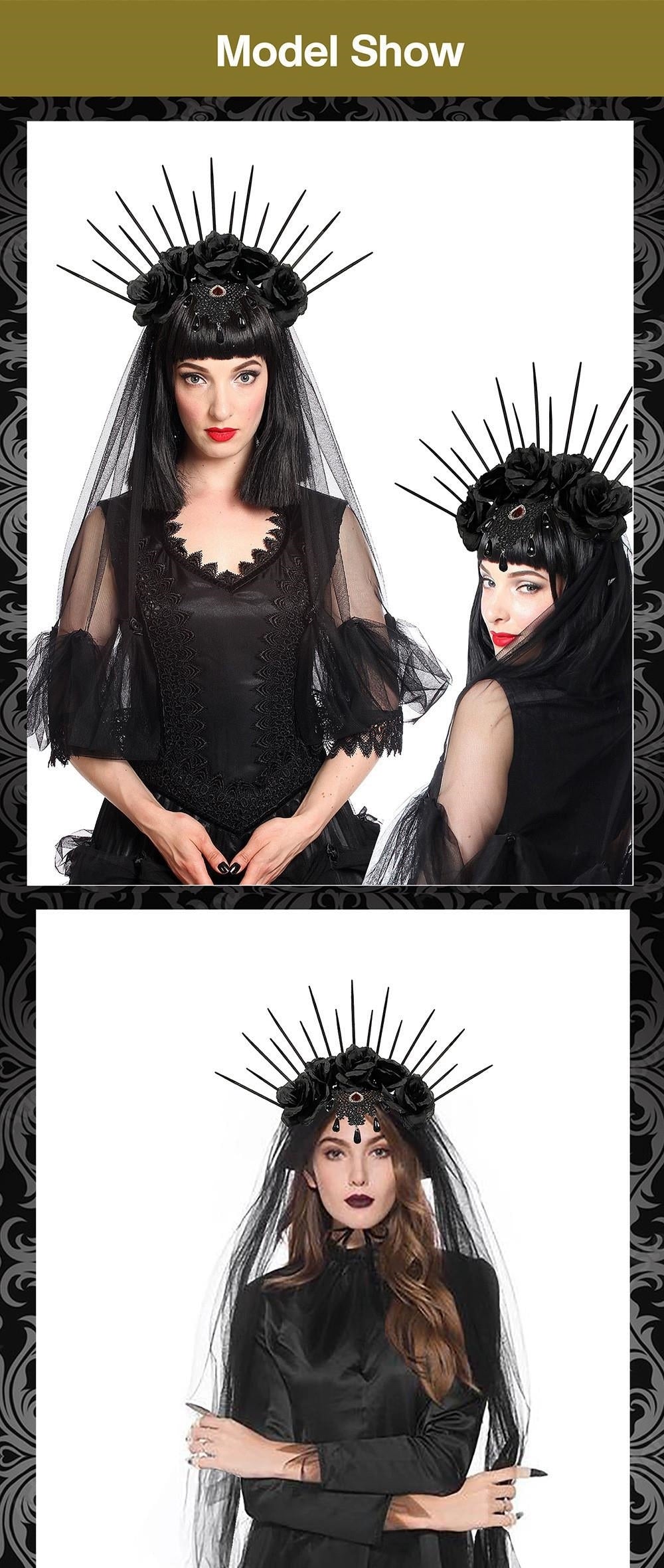 Halloween Wedding Dress up Veil Headband Gothic Crown Mesh Black Rose Retro Europe and America Dress up Veil