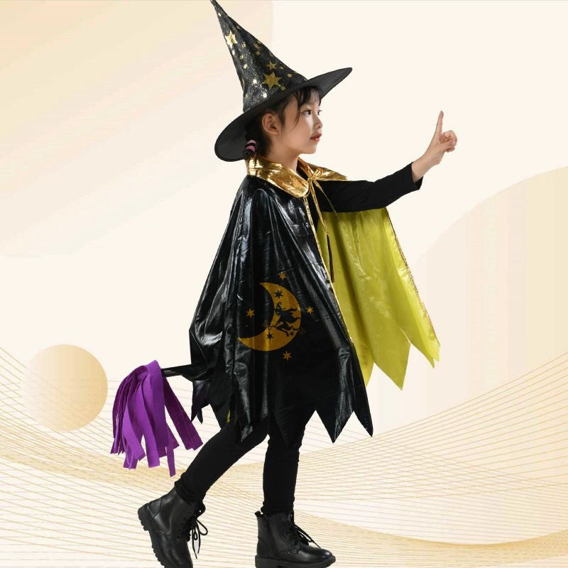 Halloween Decoration Costume Kids Wizard Cloak XINGX Cloak Five-Star Black Gold Wizard Costume Hat Suit