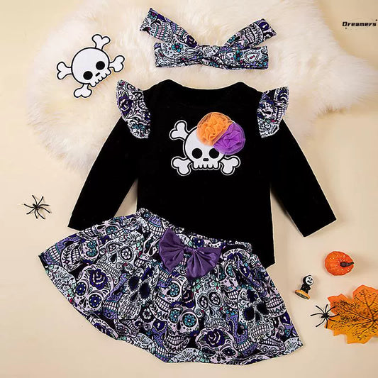 2024 New Arrival Baby Halloween Costume Long-Sleeve Jumpsuit Suit Girl Baby Cute Cartoon Skull Manufacturer