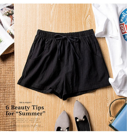 Casual Linen Shorts Women Gym Workout Shorts Cotton Short Pants High Waisted Black Ladies Short Femme Women Shorts Sport Femme