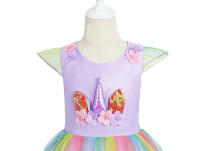 Girls Rainbow Unicorn Dance Party Tutu Kids Dress Up Cosplay Ball Gown Princess Costume Birthday Gift Halloween Carnival