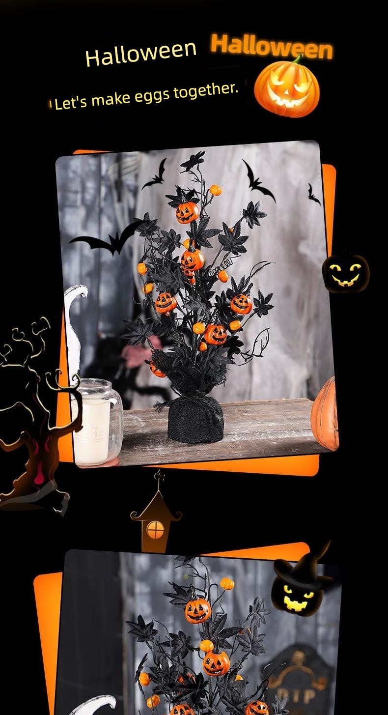 Halloween New Decoration Ins Wind Horror Pumpkin Maple Leaf Decorative Tree Home Party Decoration