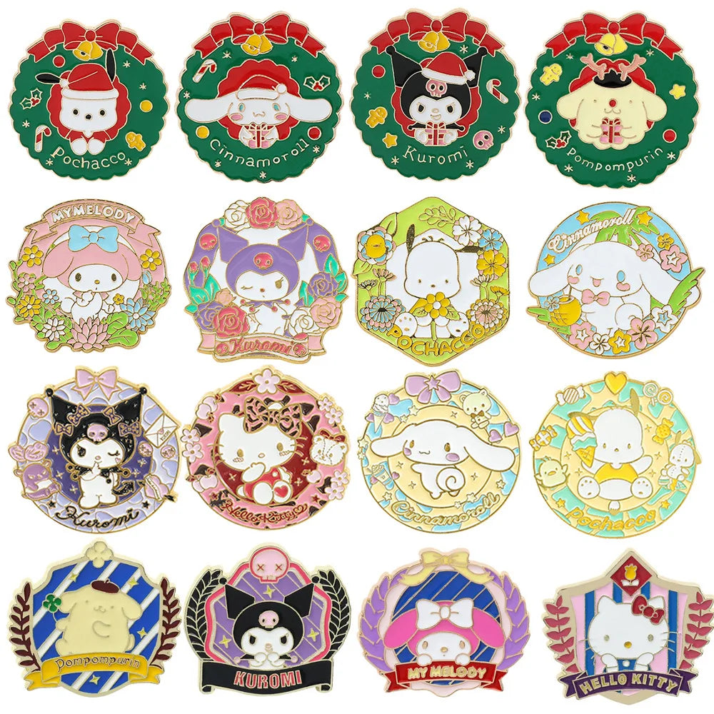 New Sanrio Laser Badge Melody Cinnamoroll Kuromi Cartoon Brooch Christmas Style Clip Halloween Anime Pins Jewelry Originality