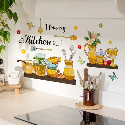 English Kitchen Bee Butterfly Cartoon Wall Sticker Classic Background Wall Living Room Kitchen Home Decor Wall Sticker 30*60cm