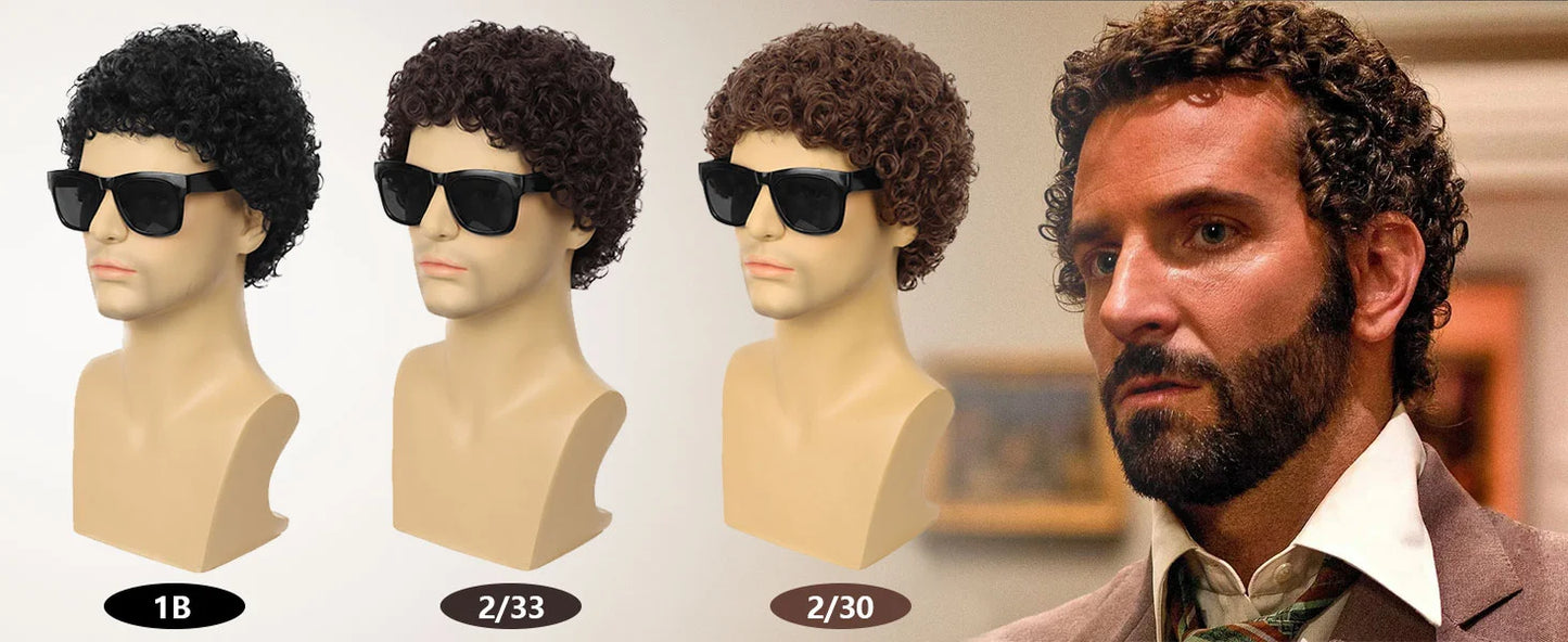 Synthetic Mens Short Afro Curly Wig for Male 70s 80s Disco Guy Rocker Wig Halloween Cosplay Fancy  for Daily Party Costume（1B）