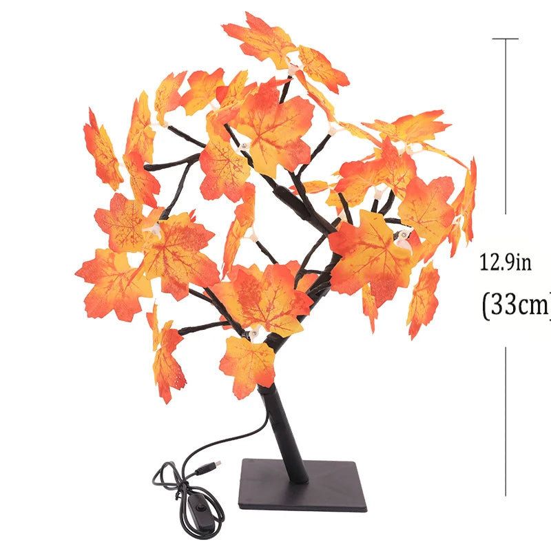 24 LED Maple Leaf Fairy Light Flower Tree Table Lamp Rose Night Light Gifts for Wedding Party Autumn Halloween Decoration