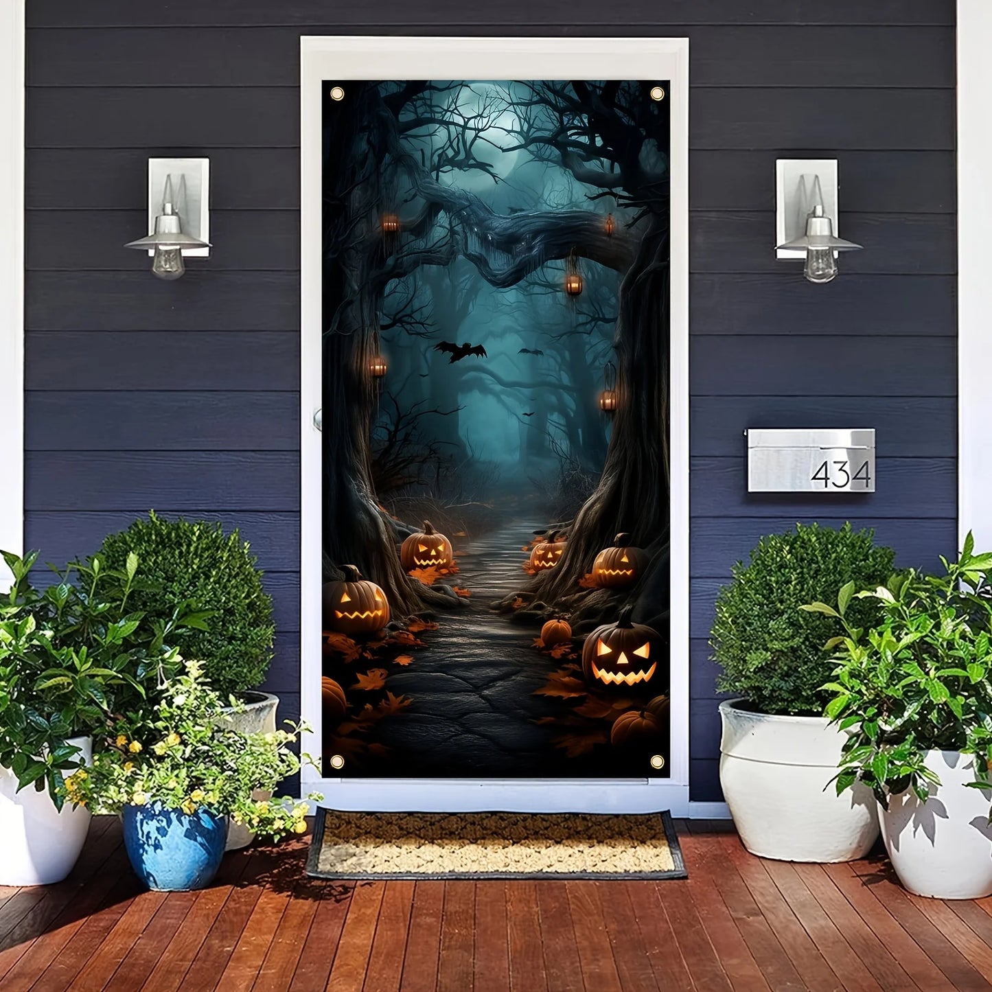 Spooky Halloween Door Banner, Pumpkin & Bat Design, Outdoor Decoration For Home ,Garden, Ideal For Party ,Photo Backdrop