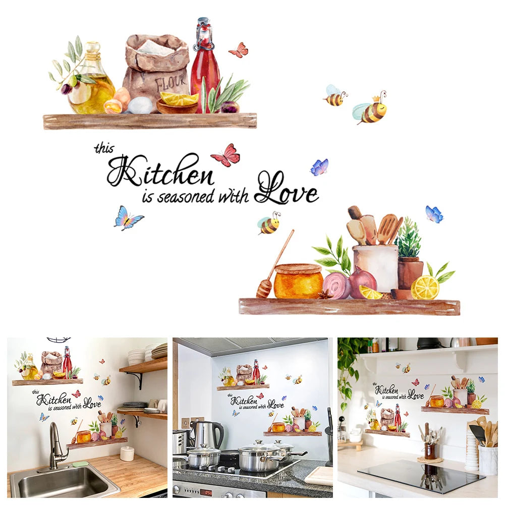 Kitchen Bee Butterfly Cartoon Wall Sticker Classic Background Wall Home Decor Personalized Home Decoration Household DIY Supplie