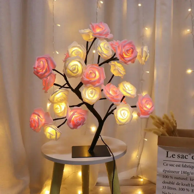 24 LED Maple Leaf Fairy Light Flower Tree Table Lamp Rose Night Light Gifts for Wedding Party Autumn Halloween Decoration