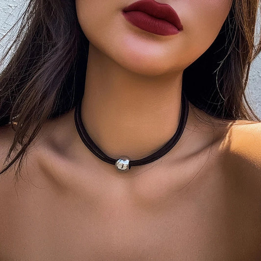 Goth Black Korean Velvet Chain With Tiny Round Ball Necklace for Women Vintage Short Clavicle Choker Y2K Halloween Jewelry Gift