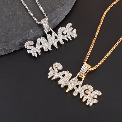 Classic Fashion Necklace Men and Women Hip Hop Punk Letter Micro Inlaid Sliding Pendant Long Necklace