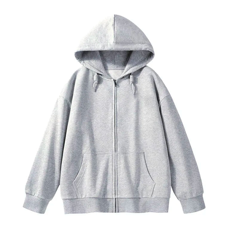 Jielur Solid Color Casual Drawstring Women's Hoodies Pockets Zip-up Simple O-neck Basic Streetwear Fashion Simple Office Ladies