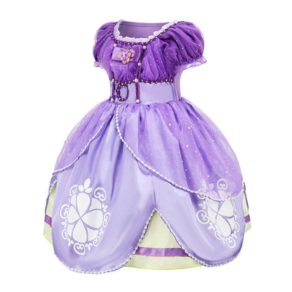 Kids Sofia Dress Children Princess Cosplay Halloween Birthday Carnival Purim Party Sophia Costumes Girls Puff Sleeve Ball Gown