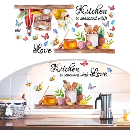 48x68cm English Kitchen Bee Butterfly Cartoon Wall Sticker Classic Background Wall Living Room Kitchen Home Decor Wall Sticker