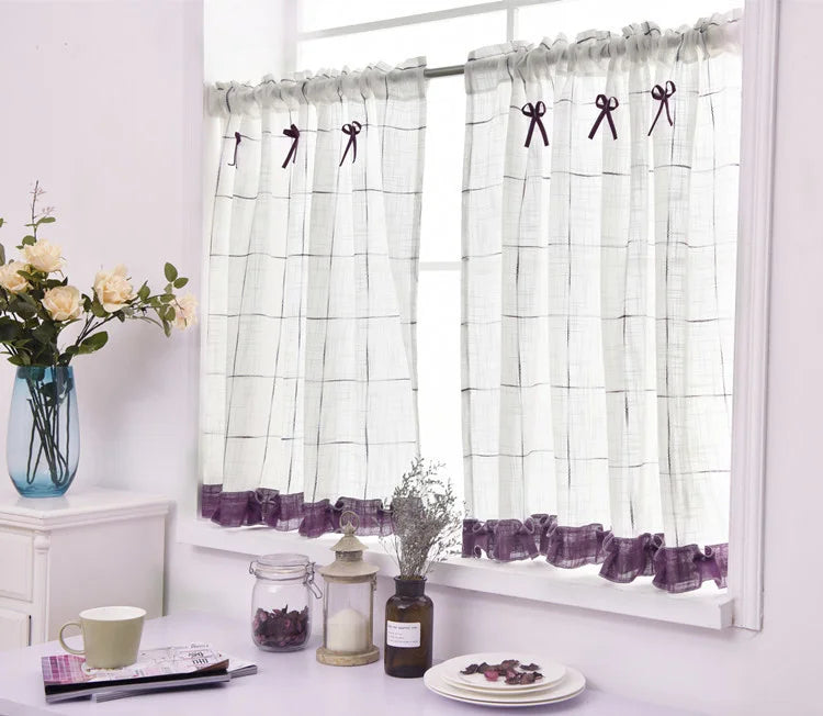 Short Curtains For Kitchen Yarn Dyed Plaid Linen Tulle Curtain for Living Room Bedroom White Blinds on Window Home Decor rideau