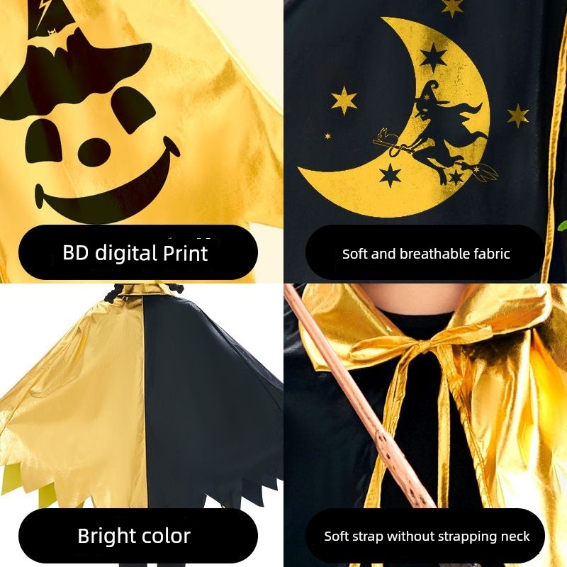 Halloween Decoration Costume Kids Wizard Cloak XINGX Cloak Five-Star Black Gold Wizard Costume Hat Suit