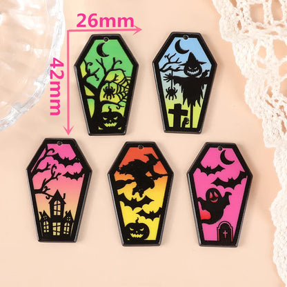 10 Pcs Halloween Charms Creative Acrylic Coffin Ghost Bat Pendant For Keychain Necklace Jewelry Diy Making