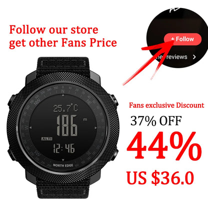 NORTH EDGE Men's sport Digital watch Hours Running Swimming Military Army watches Altimeter Barometer Compass waterproof 50m