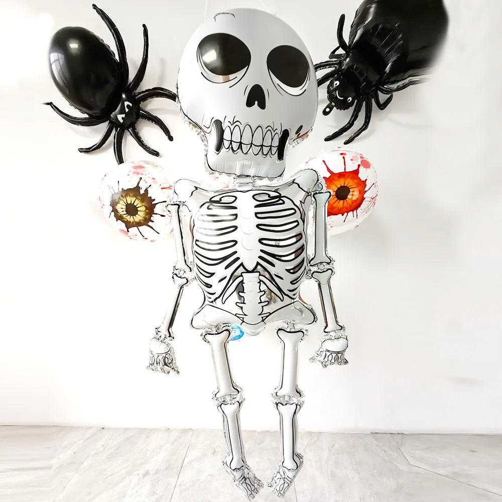 Halloween Decorations Supplies Fake Spider Skeleton Inflatable Stick Letter Balloons Scary Party Scene Decoration Terror Props