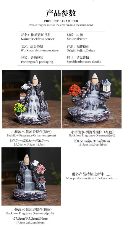 Resin landscape waterfall aromatherapy stove ornaments creative home interior Zen backflow incense stove decorations