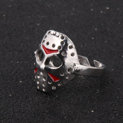 Horror Movie Rings Jason Hockey Mask Metal Adjustable Ring For Children Halloween Jewelry Gift