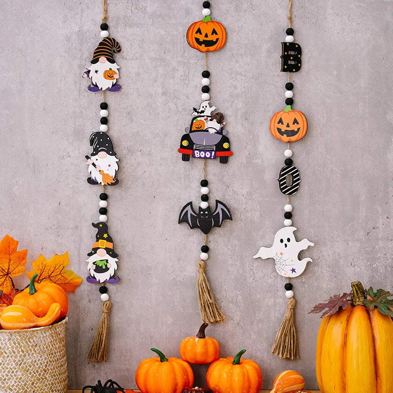 Halloween Wooden Decorations Pumpkin Bat Ghost Faceless Doll Pendant Wall Decor Halloween Horror Props Home Decor Trick or Treat