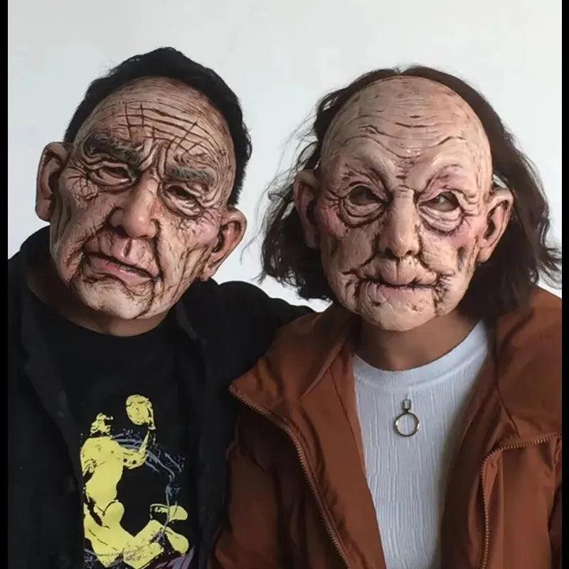 Old Woman and Man Mask,Halloween Party Dress Suit,Wrinkle Full Head Prop,Grandma Face Mask,Party Supplies,Cosplay Costume Props