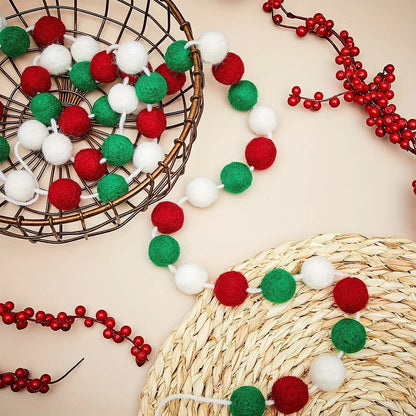 Christmas Felt Ball Garland,Cute Hanging Felt Ball Pompom Bead String Banner Garland for Holloween Xmas Birthday Party Supplies