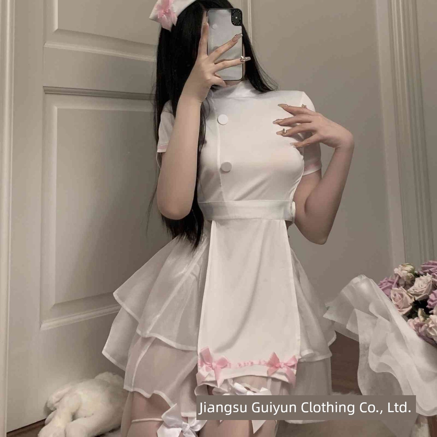 New Sexy Open Back Nurse Uniform Maid Halloween Cosplay Cos Suit Cut Out Nightdress