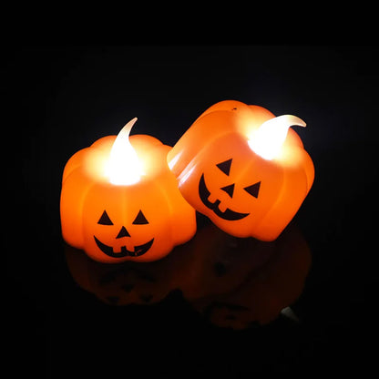 6pcs LED Pumpkin Light Halloween 2 styles Decorations Ornaments Flickering Flameless Nigh Lamp Holloween Party Decoration Supply