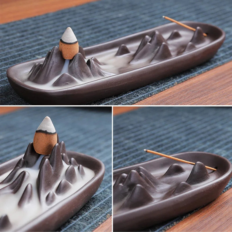 Backflow Incense Burner Ceramic Purple Sand Incense Stove Zen Buddhist Hand Incense Stick Holder Home Office Decoration Ornament