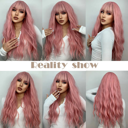 Long Purple Synthetic Body Wavy Wig with Bangs for Black Women Cosplay Party Christmas Halloween Wigs Daily Natural Hair