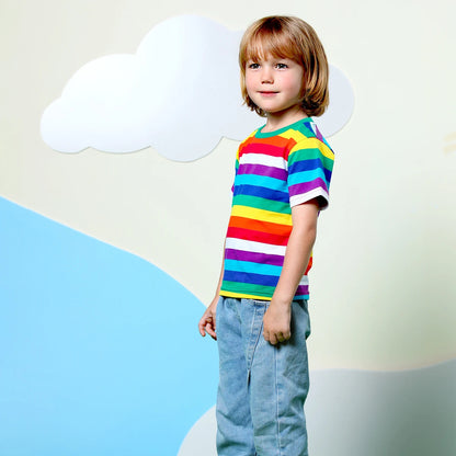 Children's T-shirts Toddler Boys Girls Striped Tees Kids Christmas Halloween Carnival Rainbow Reading Day Daily Wear Clothes