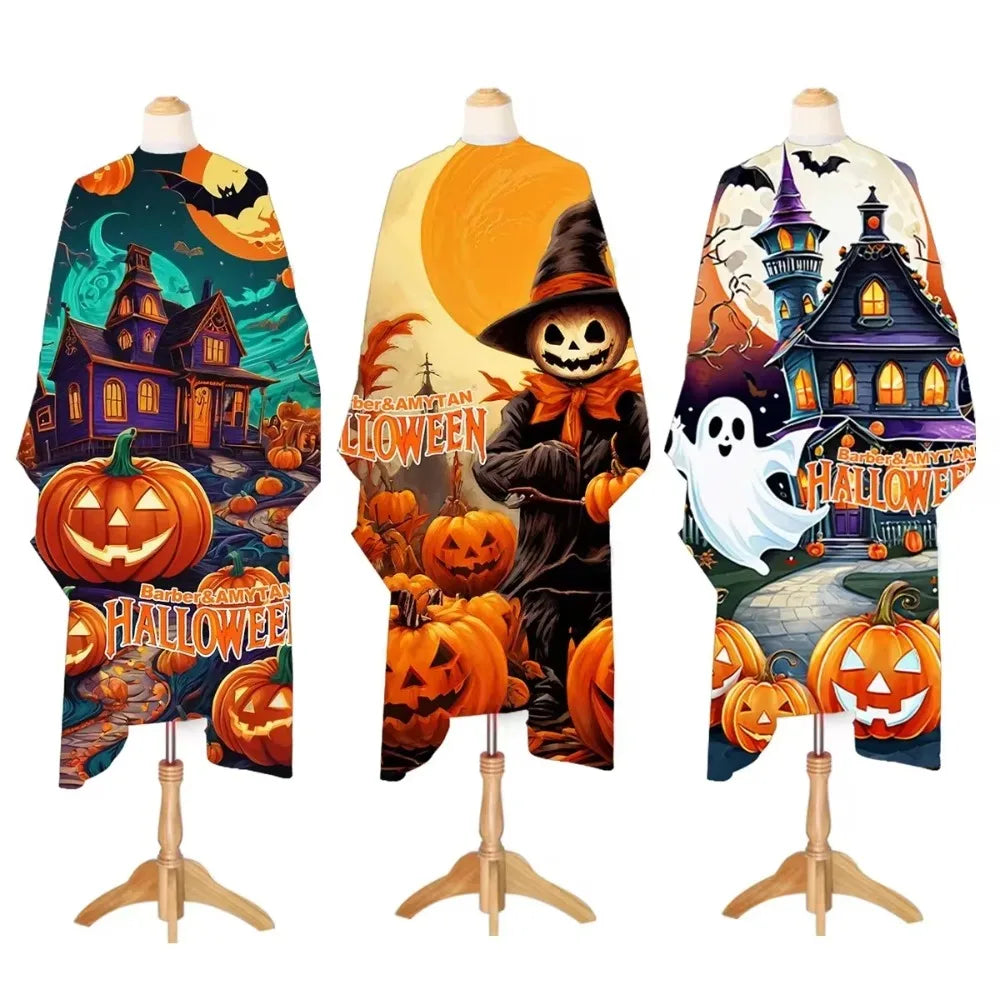 Professional Haircut Aprons Halloween Pumpkin Ghost Mascot Lucky Hairdresser Gown Cloth Haircutting Salon Cape Holloween Gifts