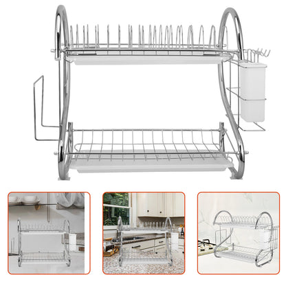 Dish Drying Rack Stainless Steel Dish Rack for Kitchen 2 Tier Rust- Proof Dish Drainer with Drying Board and Dishwasher