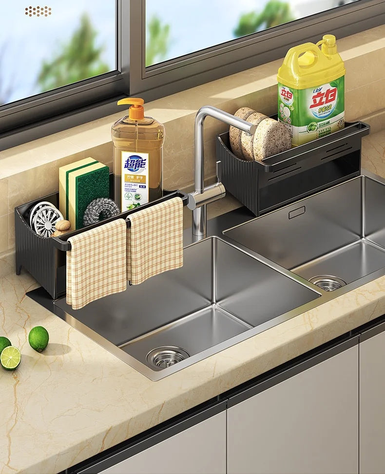 Automatic Drainage Sink Storage Rack Plastic Kitchen Wash Basin Soap Sponge Holder Bathroom Shampoo Organizer Towel Rack