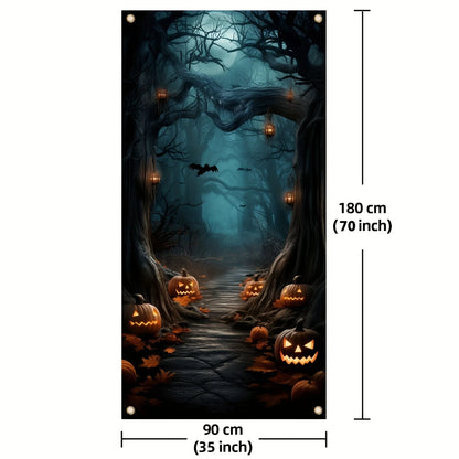 Spooky Halloween Door Banner, Pumpkin & Bat Design, Outdoor Decoration For Home ,Garden, Ideal For Party ,Photo Backdrop